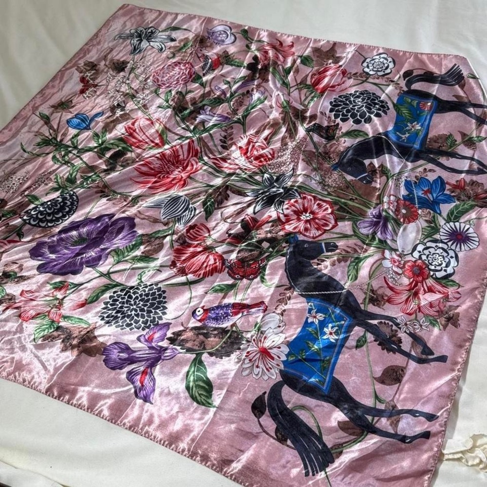pink floral scarf Y2K pink floral scarf horse print botanical print